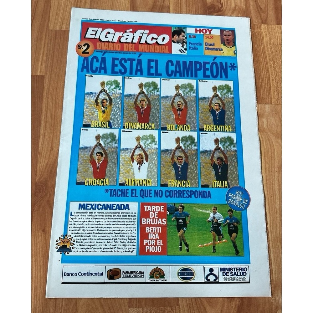 VTG El Grafico Julio 1998 Newspaper Aca‎ esta el Campeon
